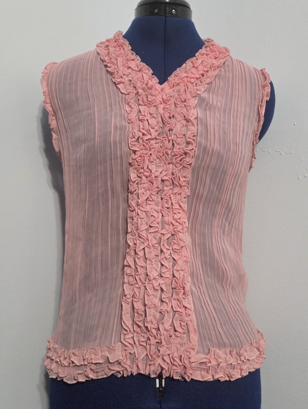 Y2K Pink Chiffon Ruffle Pleated Tank Top Size S